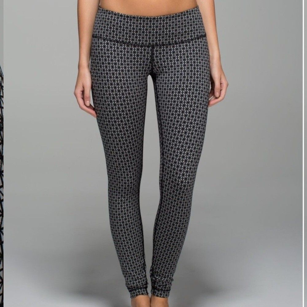Lululemon Wunder Under Pant Pull-On LuonTri Geo Silver Spoon Black Sz 6 Legging